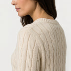 Women's Cable Knit Sweater – Crew Neck, Cropped