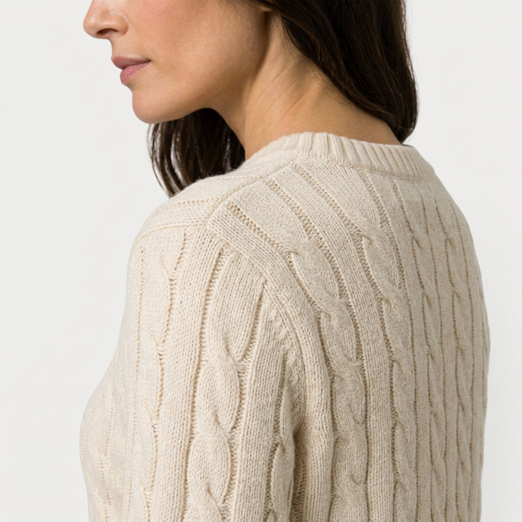 Women's Cable Knit Sweater – Crew Neck, Cropped