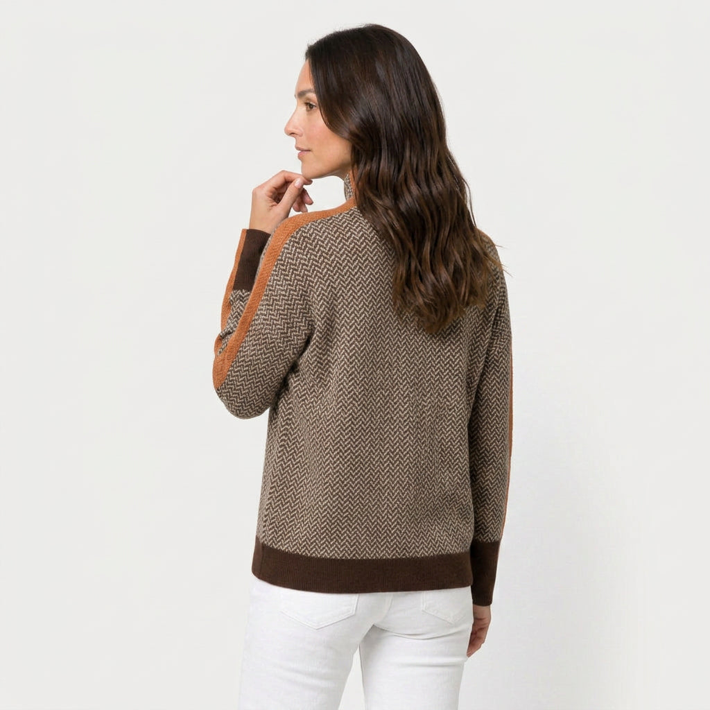 Women's Herringbone Funnel Neck Sweater – Sporty Stripe, Color-Block Trims