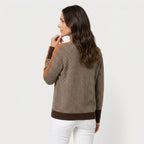 Women's Herringbone Funnel Neck Sweater – Sporty Stripe, Color-Block Trims