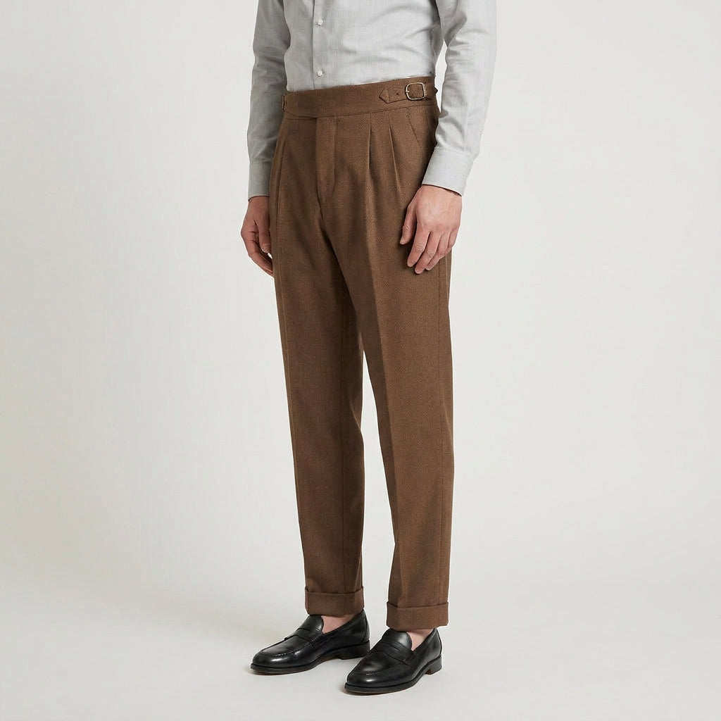 Men's Pleated Gurkha High Waist Trousers – Side Buckles