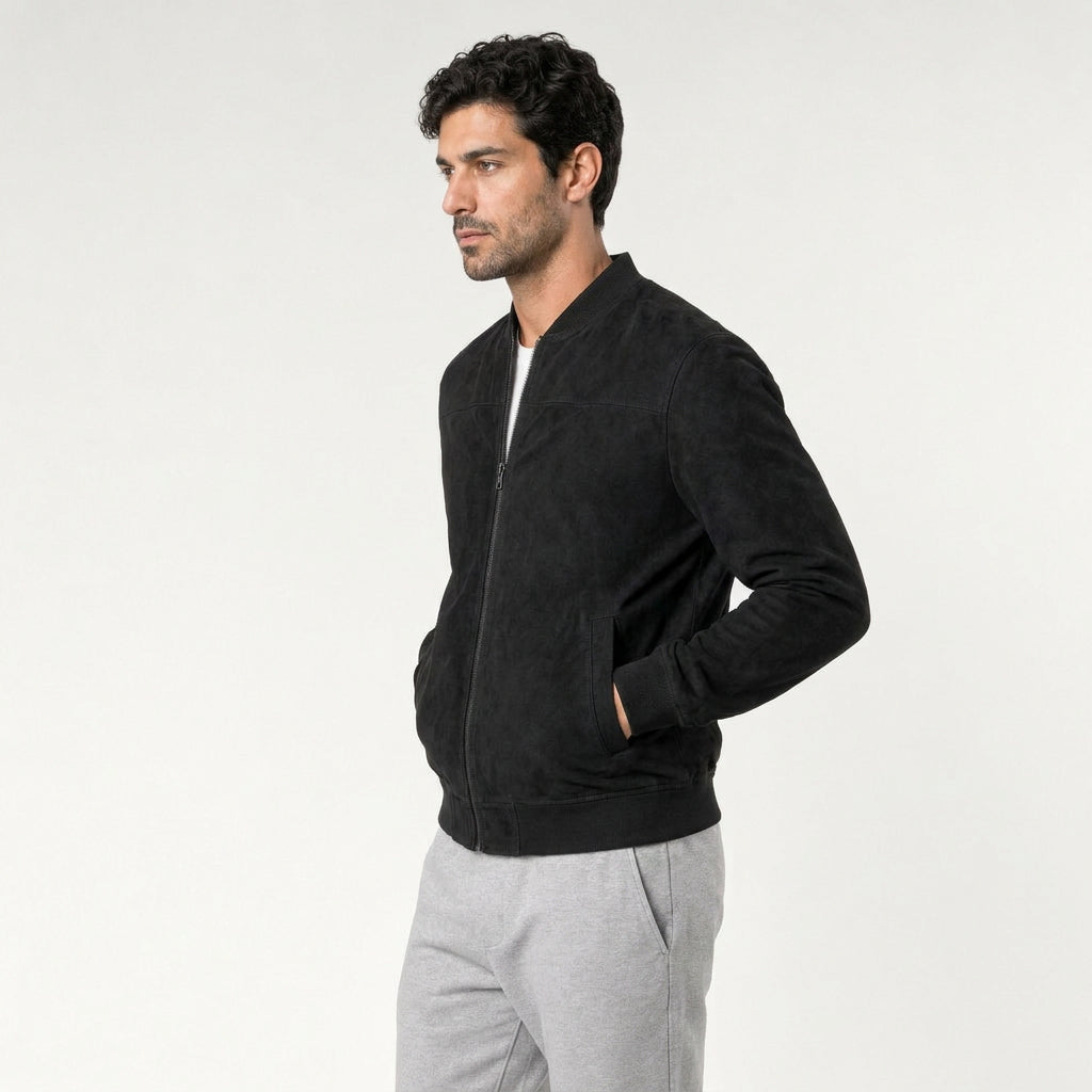 Men's Washed Bomber Jacket – Ribbed Trim