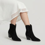 Women's Suede Pointed-Toe Block Heel Boot – Ankle Height