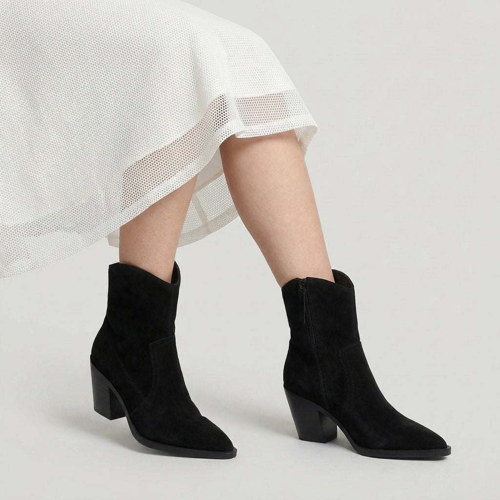 Women's Suede Pointed-Toe Block Heel Boot – Ankle Height