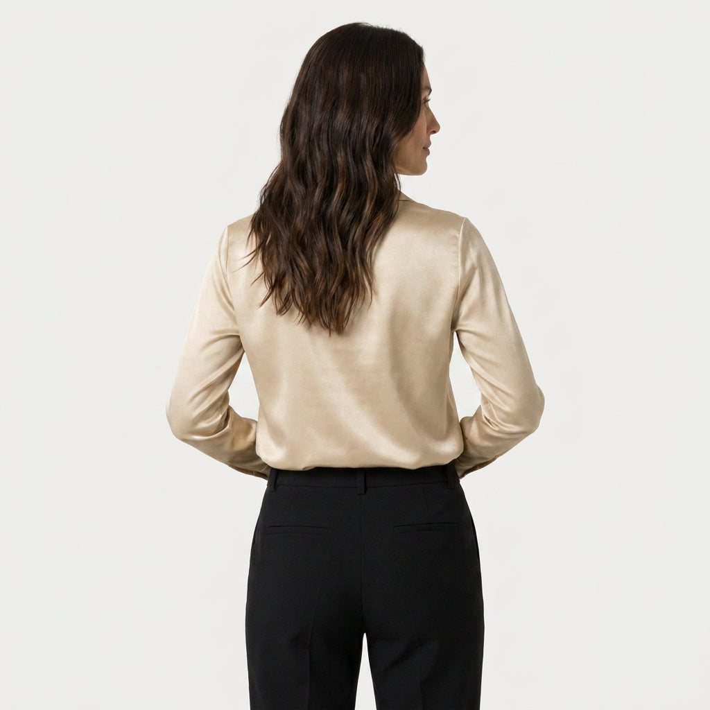 Women's Satin Long Sleeve Blouse – Cowl Neck