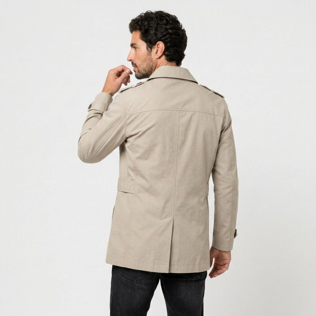 Men's Short Trench Coat – Single-Breasted, Cotton Blend