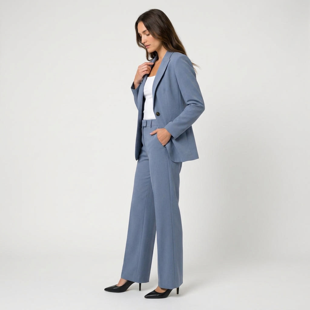 Women's Tailored Suit – Single-Breasted Blazer, Wide-Leg Trousers