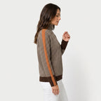 Women's Herringbone Funnel Neck Sweater – Sporty Stripe, Color-Block Trims