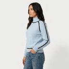 Women's Relaxed Fit Turtleneck Sweater – Contrast Piping, Ribbed Trims