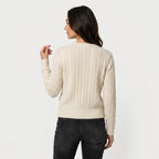 Women's Cable Knit Sweater – Crew Neck, Cropped
