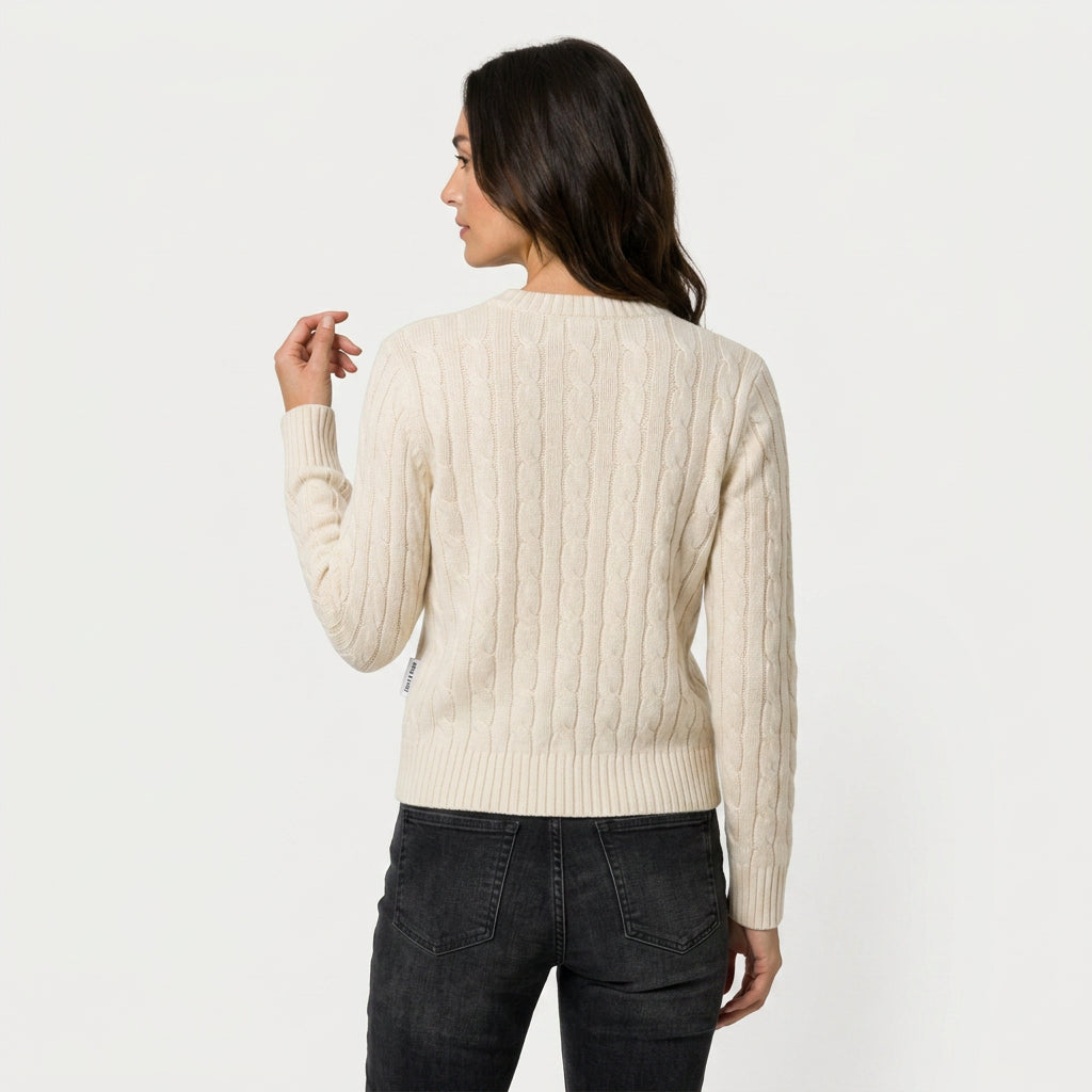 Women's Cable Knit Sweater – Crew Neck, Cropped