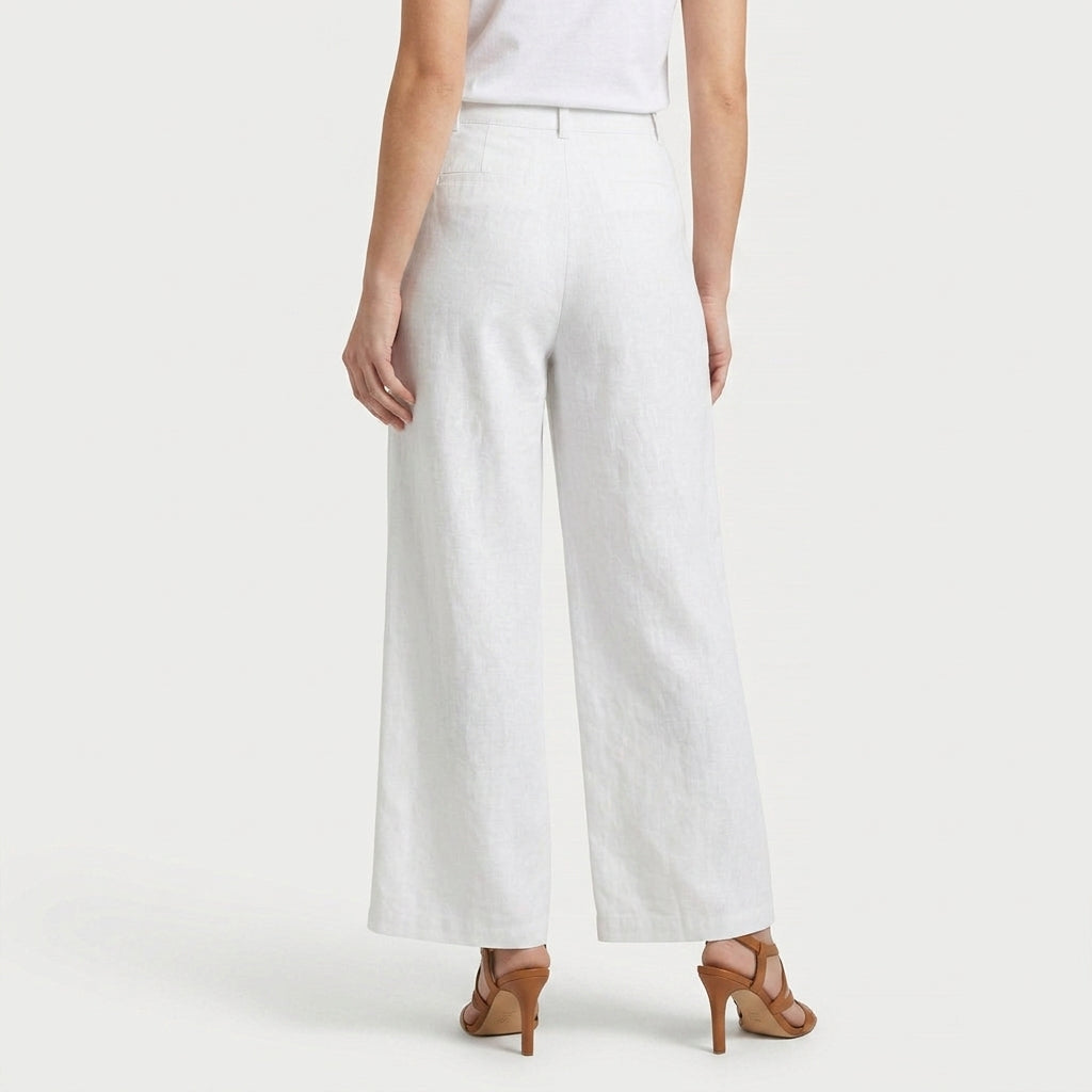 Women's Linen-Blend Wide-Leg Pants – Pleated, High Rise