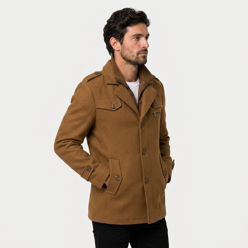 Men's Wool-Blend Field Jacket – Warm, Layered Stand Collar