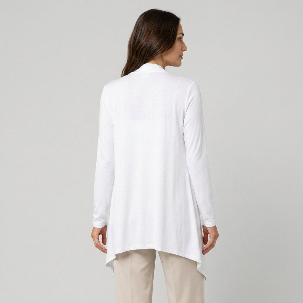 Women's Draped Jersey Cardigan – Open Front, Longline