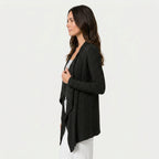 Women's Waterfall Cardigan – Ribbed Knit, Draped Front