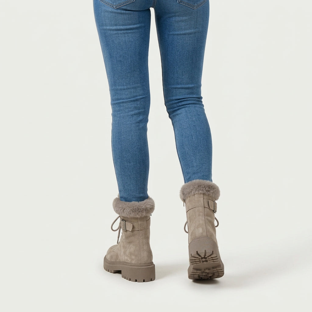 Women's Fuzzy Cuff Lace-Up Combat Boot – Platform Sole