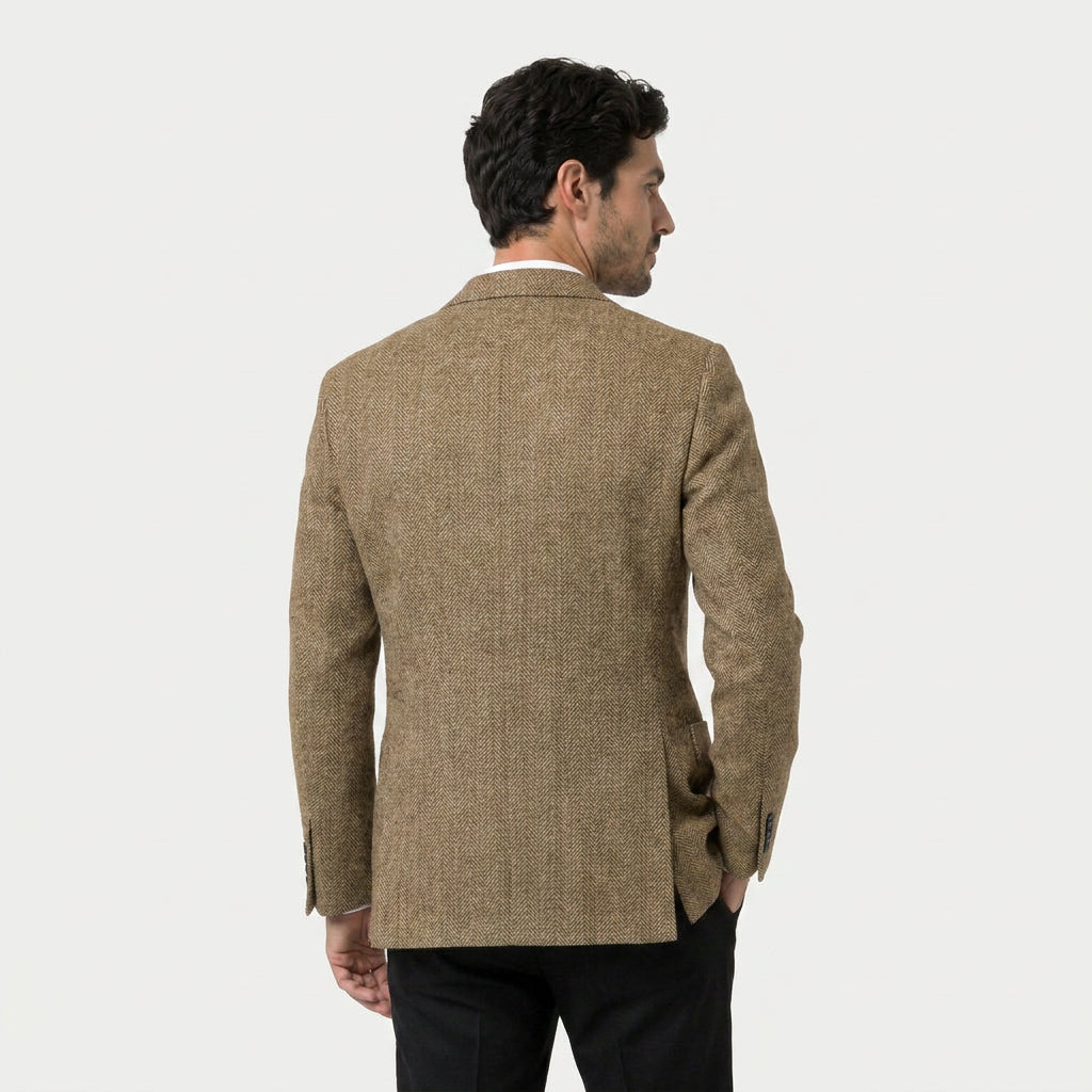 Men's Herringbone Two-Button Blazer – Textured Wool Blend