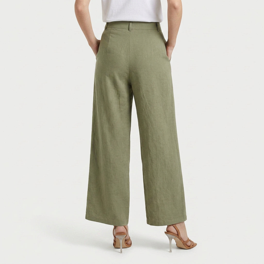 Women's Linen-Blend Wide-Leg Pants – Pleated, High Rise