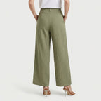 Women's Linen-Blend Wide-Leg Pants – Pleated, High Rise