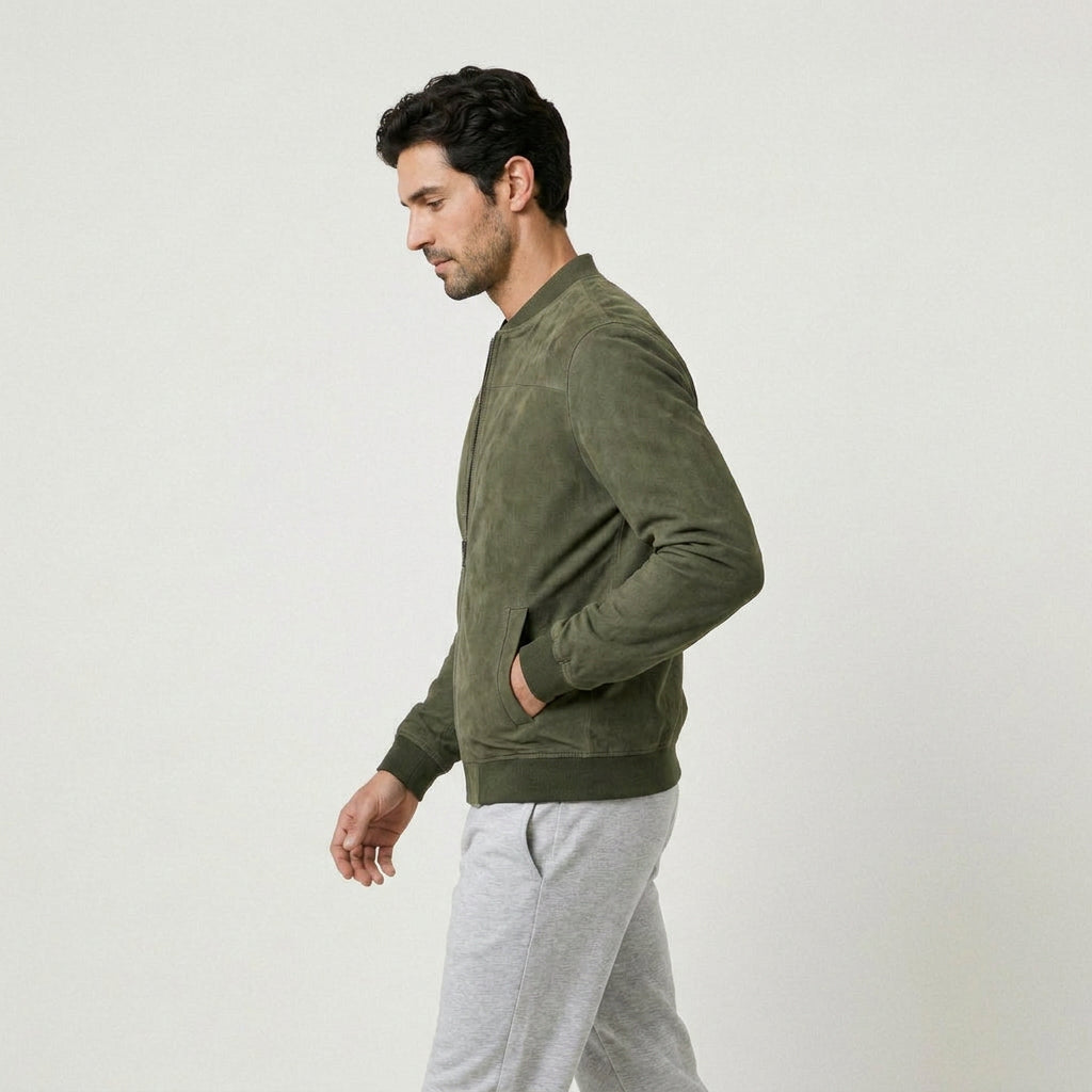 Men's Washed Bomber Jacket – Ribbed Trim