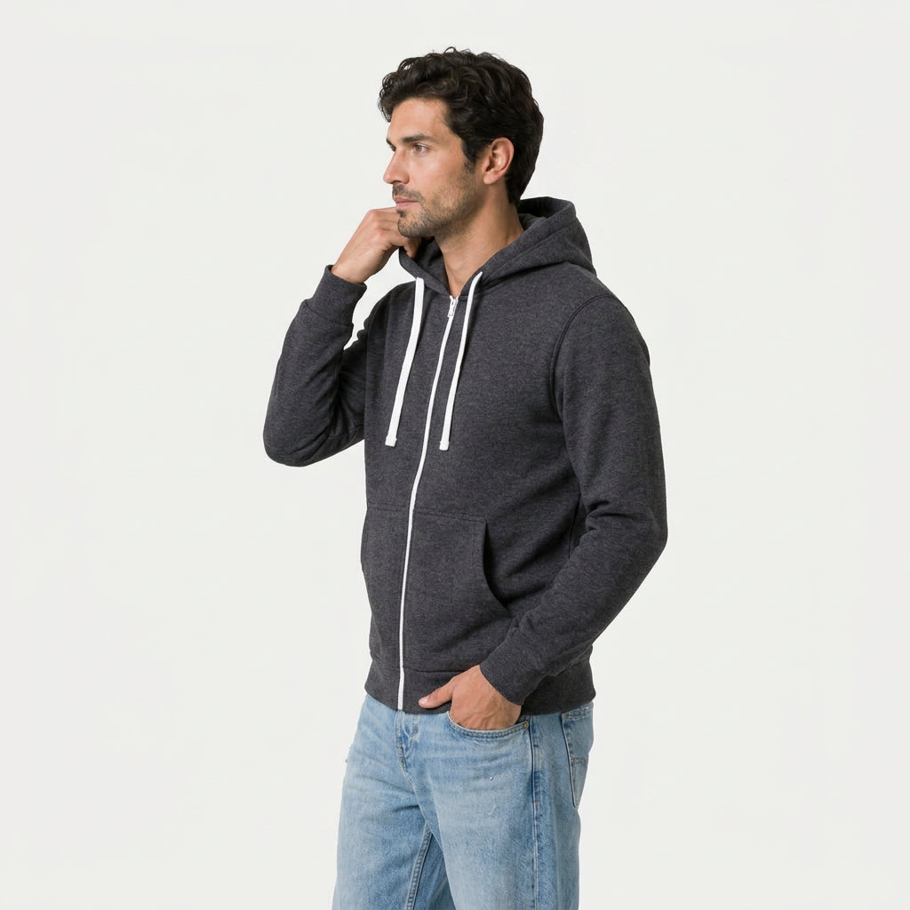 Men's Heathered Knit Zip Hoodie – Kangaroo Pocket
