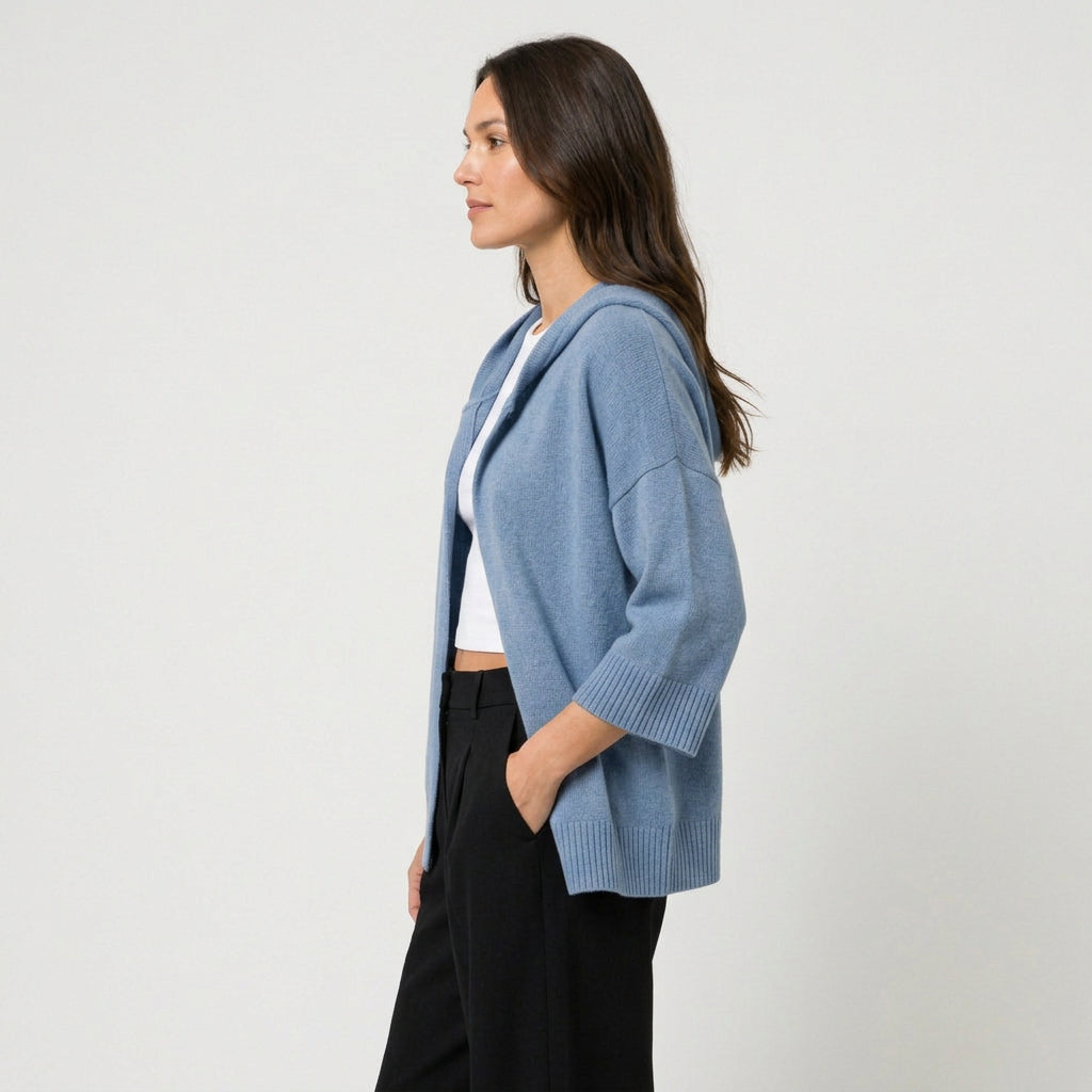 Women's Hooded Open Oversized Cardigan – 3/4 Sleeves