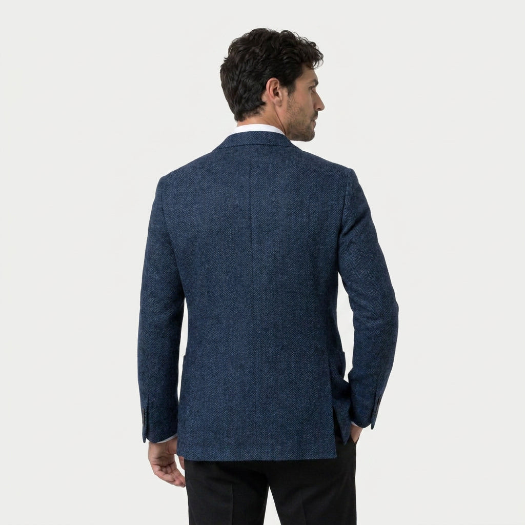 Men's Herringbone Two-Button Blazer – Textured Wool Blend