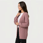 Women's Chunky Knit Cardigan – Open Front, Balloon Sleeve