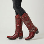 Women's Leather Studded Western Knee Boot – Block Heel