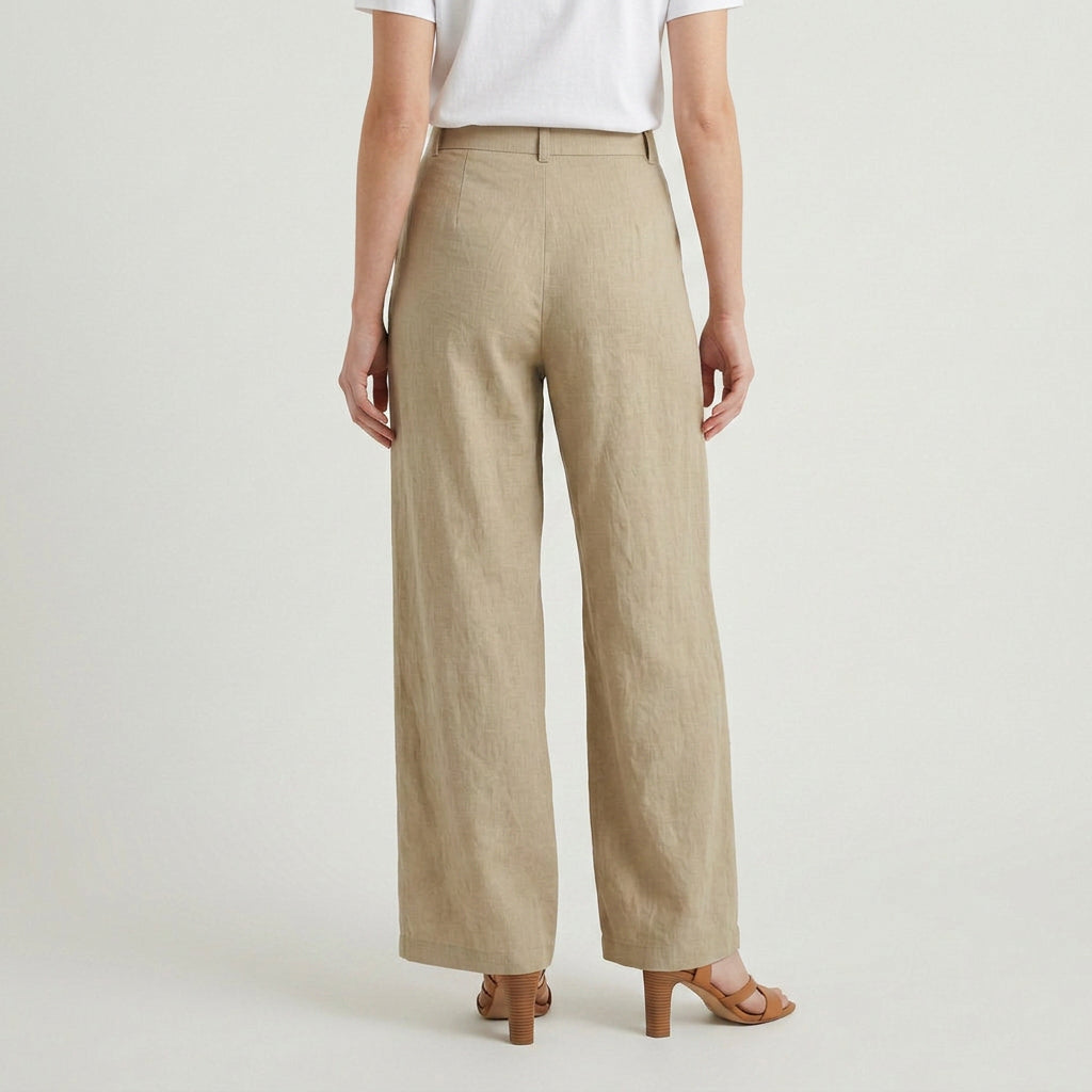 Women's Linen-Blend Wide-Leg Pants – Pleated, High Rise