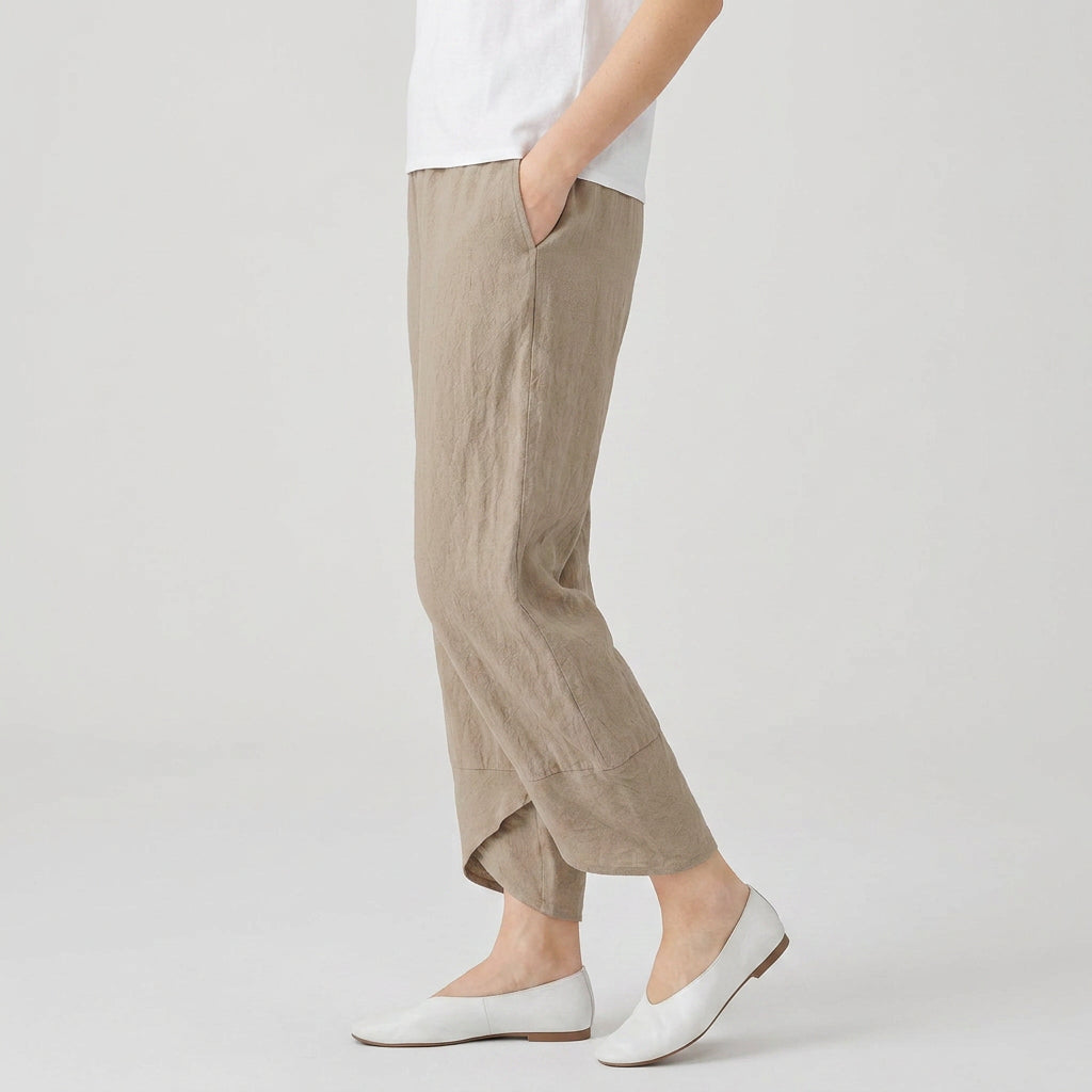 Women's Cropped Barrel Pants – Elastic Waist, Tulip Hem