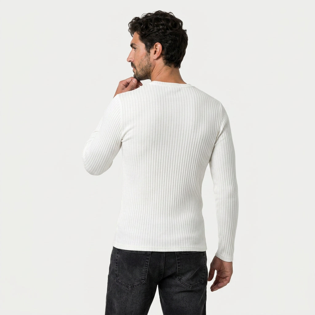 Men's Ribbed Long Sleeve Crew Neck Sweatshirt – Slim Fit