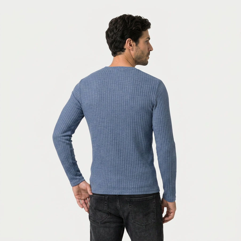 Men's Ribbed Long Sleeve Crew Neck Sweatshirt – Slim Fit
