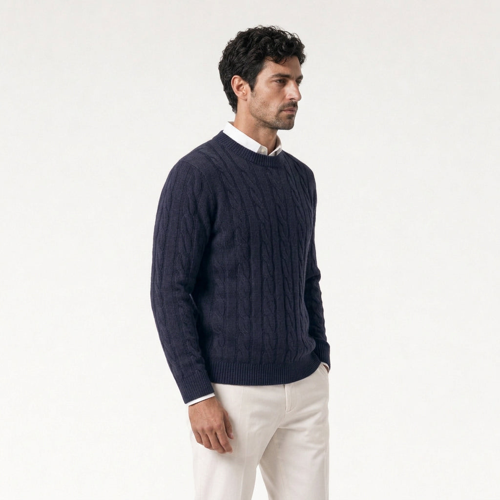 Men's Classic Cable Knit Crew Sweater – Textured