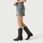 Women's Western Boots – Embroidered, Mid-Calf