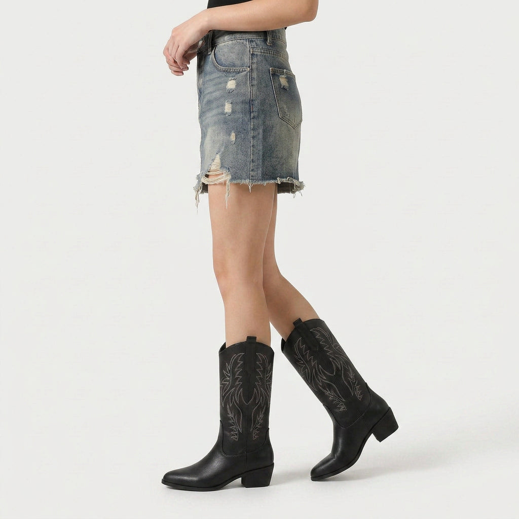 Women's Western Boots – Embroidered, Mid-Calf