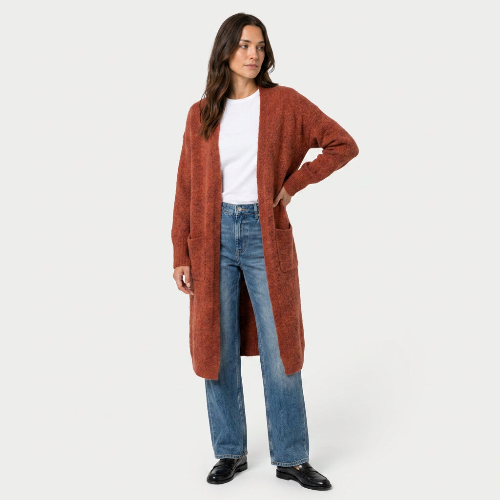 Women's Fuzzy Knit Longline Cardigan – Open Front