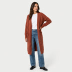 Women's Fuzzy Knit Longline Cardigan – Open Front