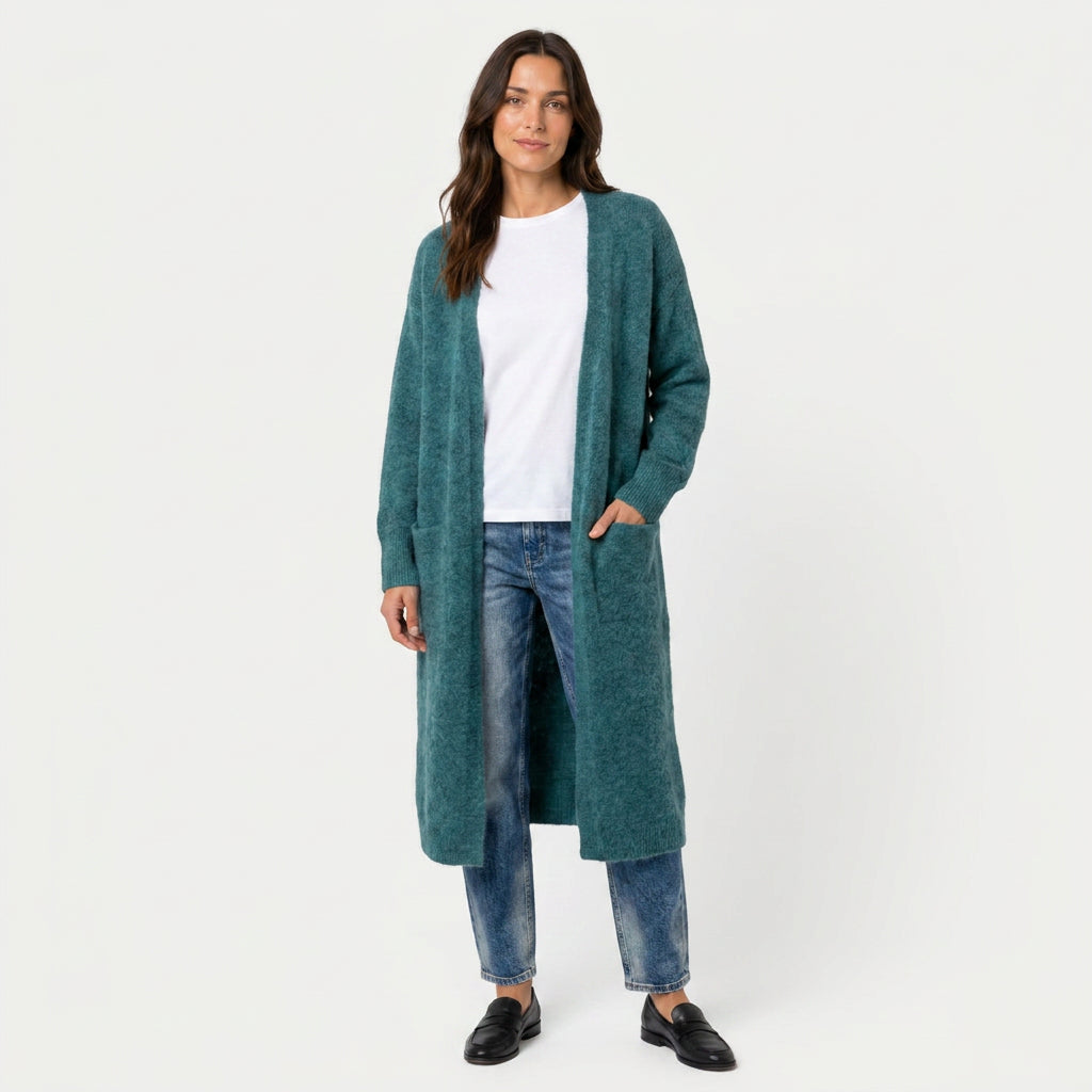 Women's Fuzzy Knit Longline Cardigan – Open Front