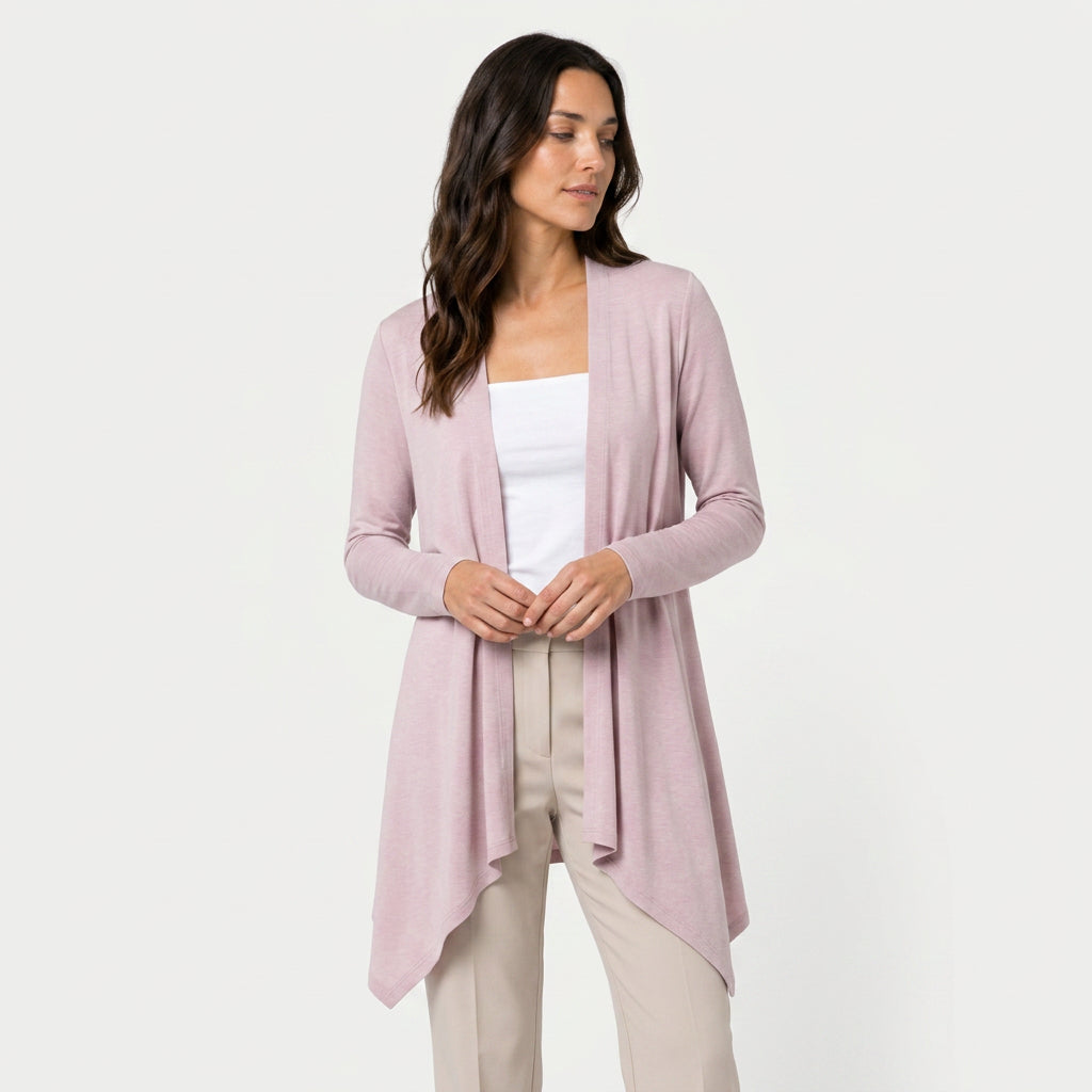 Women's Draped Jersey Cardigan – Open Front, Longline