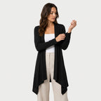 Women's Draped Jersey Cardigan – Open Front, Longline
