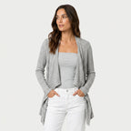 Women's Waterfall Cardigan – Ribbed Knit, Draped Front