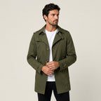 Men's Short Trench Coat – Single-Breasted, Cotton Blend