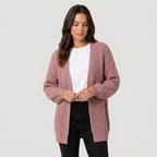 Women's Chunky Knit Cardigan – Open Front, Balloon Sleeve