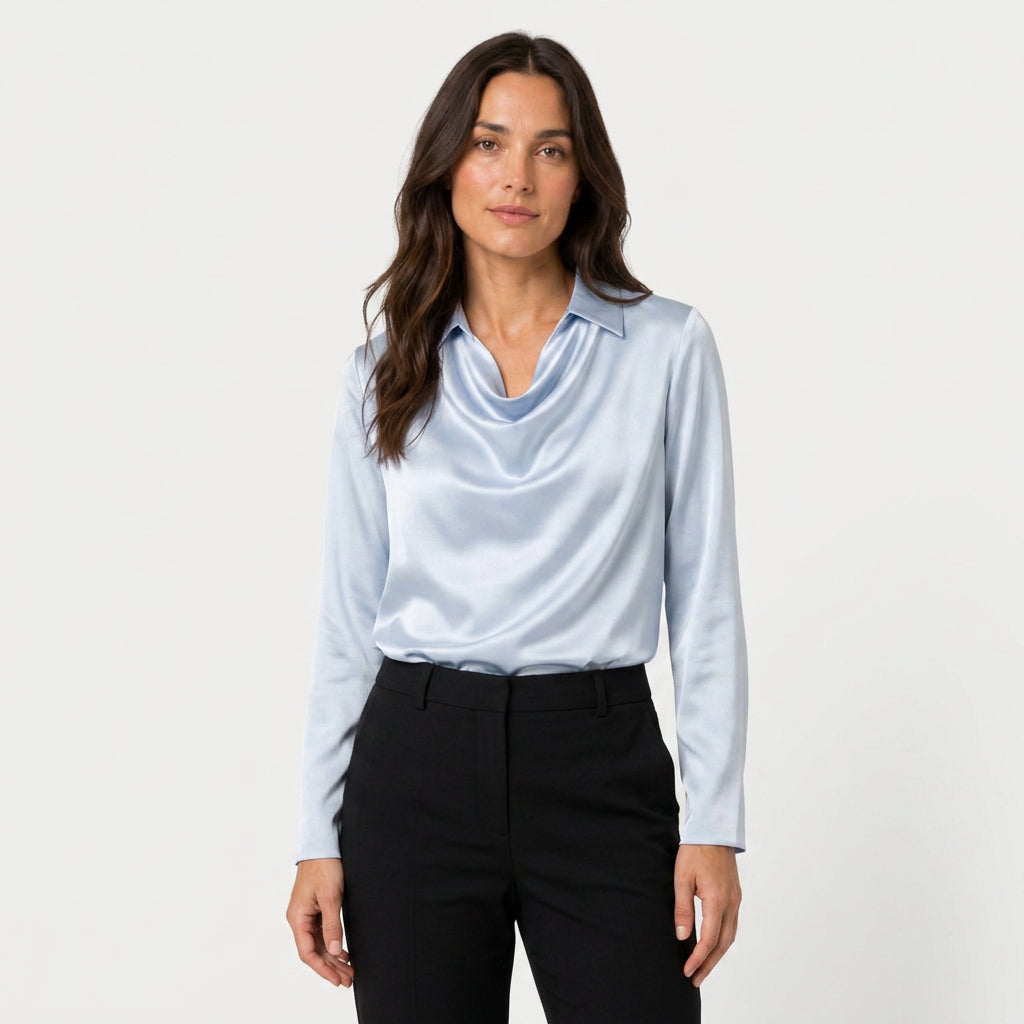 Women's Satin Long Sleeve Blouse – Cowl Neck