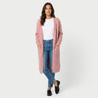 Women's Fuzzy Knit Longline Cardigan – Open Front