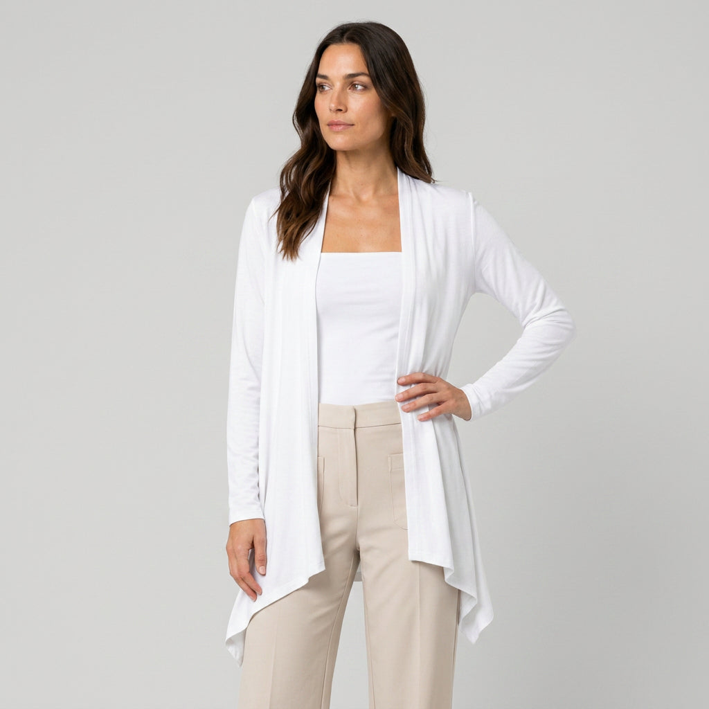 Women's Draped Jersey Cardigan – Open Front, Longline