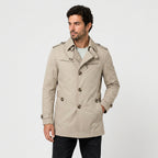 Men's Short Trench Coat – Single-Breasted, Cotton Blend