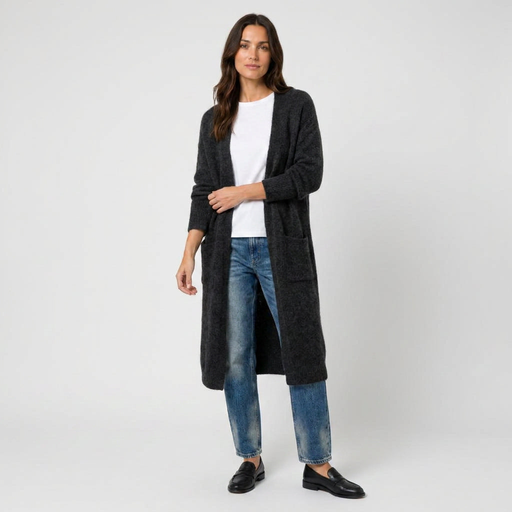 Women's Fuzzy Knit Longline Cardigan – Open Front