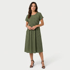 Women's Short Sleeve Pintuck Midi Dress – Pockets